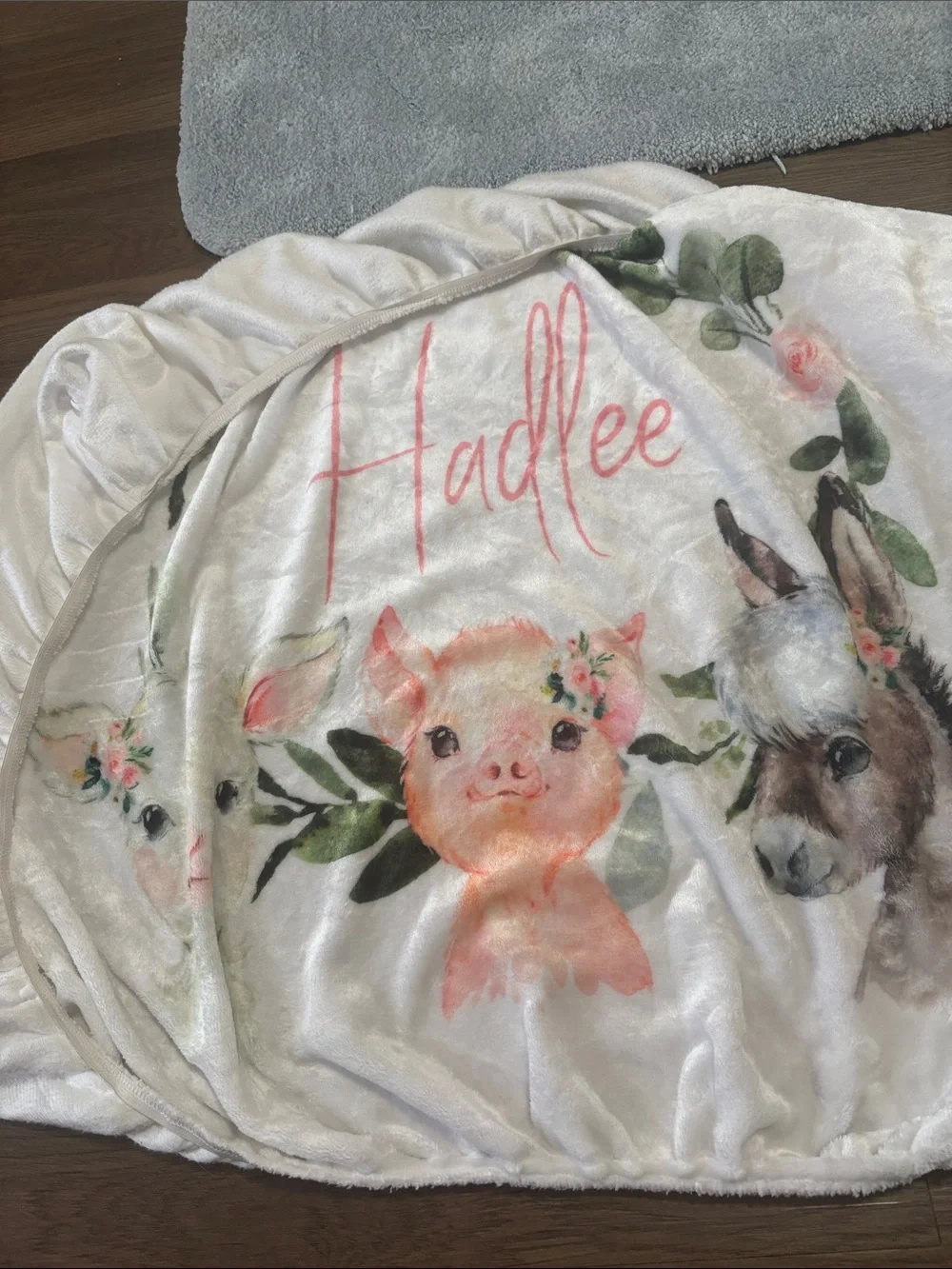 Unlisted White Floral Nursery Fitted Sheet with Pink Name